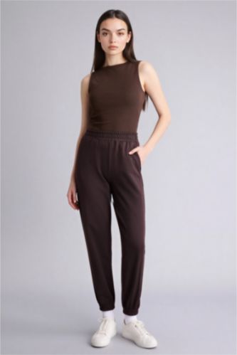 Woman Brown jogger Basic Thin Sweatshirt Fabric Trousers