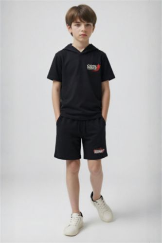 Erkek Çocuk - Genç Erkek Siyah Sweatshirt Kumaşı 2'li Takım Erkek Çocuk