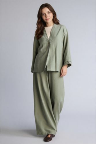 Kadın Açık Haki Relax Fıt Modal Pantolon