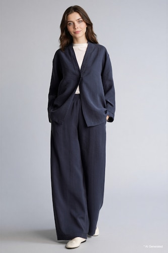 Kadın Lacivert Relaxed Fit Modal Pantolon
