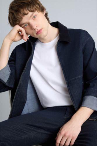 Erkek Koyu Mavi Regular Fıt Pamuklu Ceket