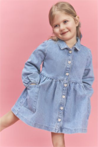 Baby Girls Light Blue Baby Girl Long Sleeve Denim Dress