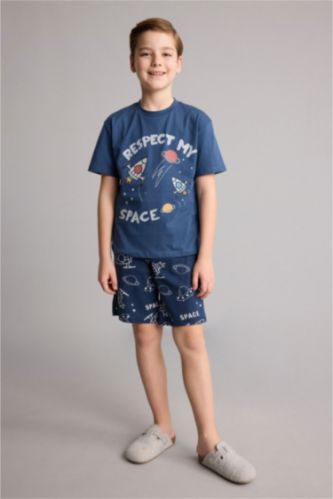 Young Boys - Teen Boys Indigo 2 piece Regular Fit Printed Knitted Pyjamas