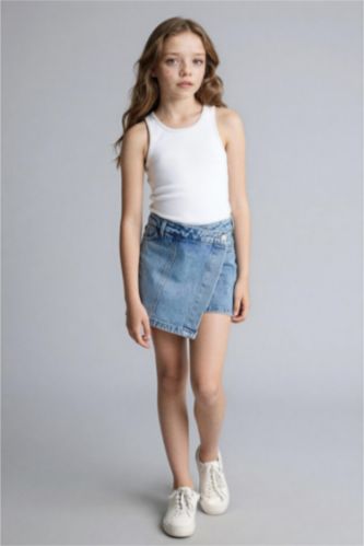 Kız Çocuk - Genç Kız Mavi Jean Şort Etek Kız Çocuk