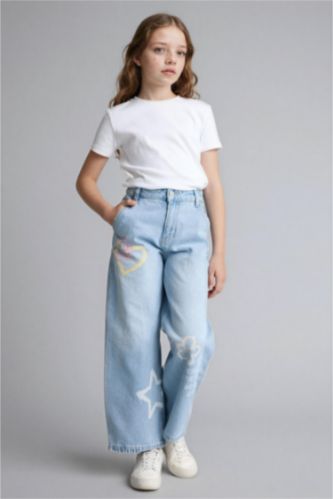 Kız Çocuk - Genç Kız Açık Mavi Baggy Fıt Jean Pantolon Kız Çocuk