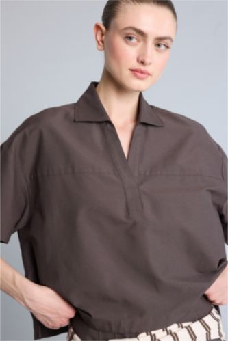 Kadın Kahve Oversize Kısa kollu Gömlek