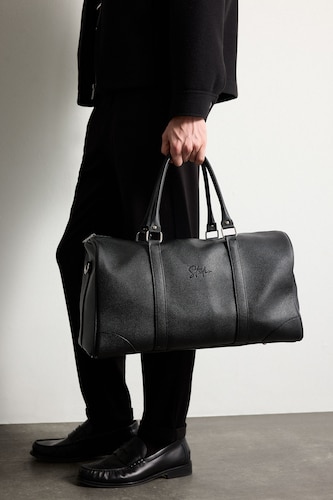Men Black Faux Leather Sports And Travel Bag