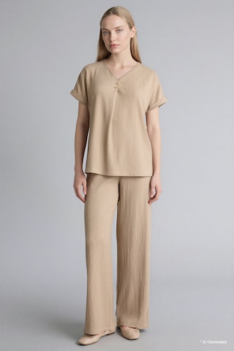 WOMAN Light Beige Straight Fit Regular Hem Trousers