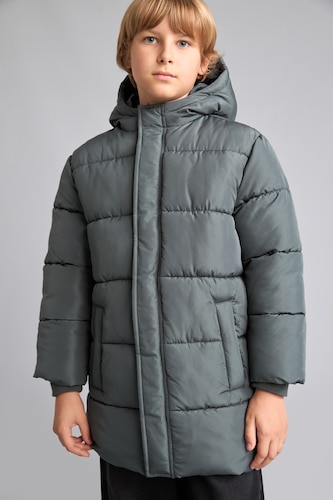 Young Boys - Teen Boys Dark Petrol Boy Hooded Taffeta Coat