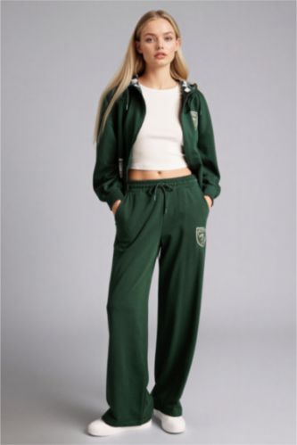 Женщины Темно-зеленый Брюки Wide Leg с принтом-слоганом для женщин Coool