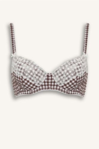 Kadın Vizon Dantel Detaylı Pamuklu Kaplı Pedli Balenli Tişört Bra