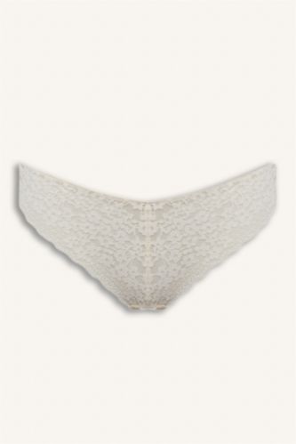 Kadın Ekru Dantelli Dantel Brazilian Külot