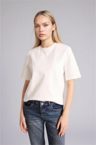 Женщины Белый Футболка Slim Fit с круглым вырезом и коротким рукавом