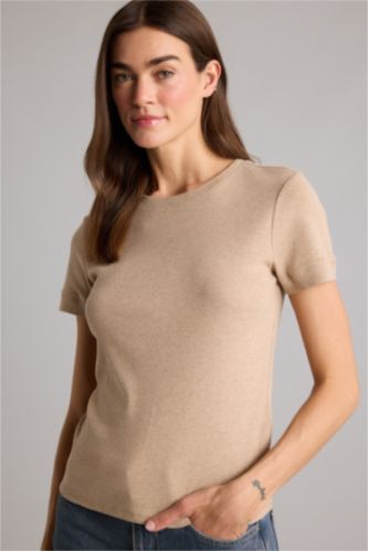 Женщины Бежевый Regular Fit Ribana Short Sleeve T-Shirt