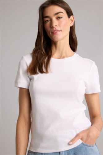 Женщины Белый Regular Fit Ribana Short Sleeve T-Shirt