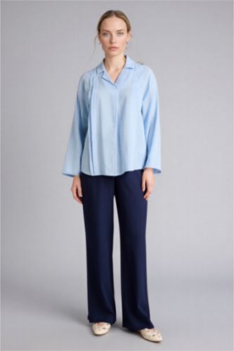 Kadın Lacivert Regular Fıt Gofre Dokulu Pantolon