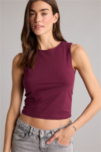 Женщины Фиолетовый Базовая однотонная майка Regular Fit с круглым вырезом