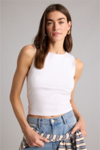 Женщины Белый Базовая однотонная майка Regular Fit с круглым вырезом