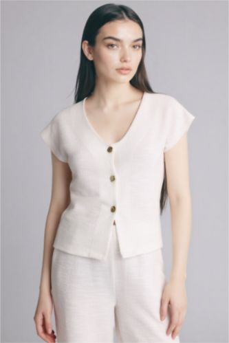 Woman Ecru Regular Fit V-Neck Tank Top