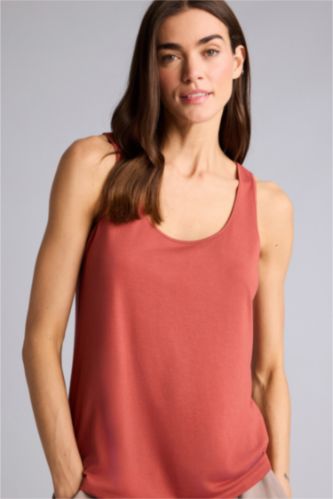 Женщины Светло-бордовый Базовая однотонная майка Regular Fit с круглым вырезом