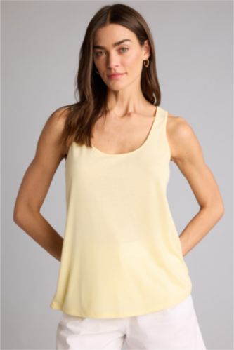 Женщины Светло-желтый Базовая однотонная майка Regular Fit с круглым вырезом