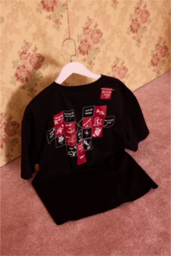 رجال أسود تيشيرت قطن نص ردن اوفر سايز بياخة مستديرة