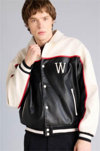 Man Black Oversize Fit Faux Leather Jacket