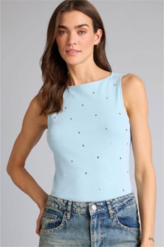 FEMME BLEU Clair Débardeur côtelé à col bateau Coupe slim