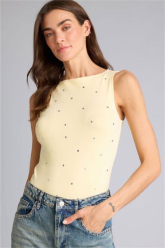 FEMME Jaune Clair Débardeur côtelé à col bateau Coupe slim