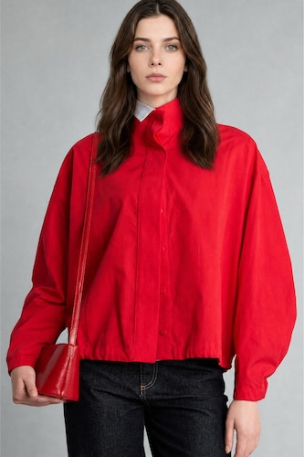 Kadın Kırmızı %100 Pamuk Regular Fit Poplin Tunik