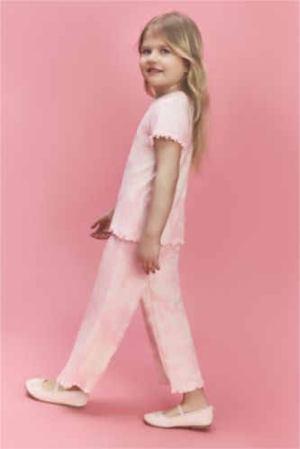Kız Bebek Pembe Wıde Leg Batik Fitilli Kaşkorse Pantolon Kız Bebek