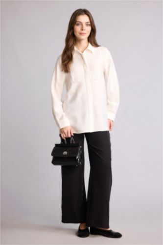 Kadın Siyah Regular Fit Geniş Paça Pantolon