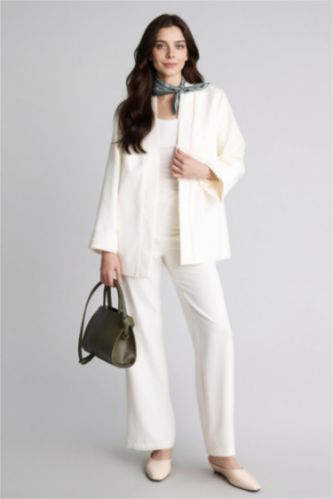 Woman Ecru Regular Fit Trousers