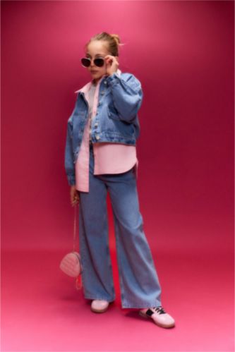 Kız Çocuk - Genç Kız Mavi Wıde Leg Jean Pantolon Kız Çocuk