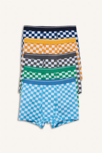 Erkek Çocuk - Genç Erkek Mavi Desenli Penye 5'li Boxer Erkek Çocuk