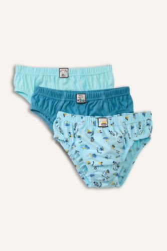 Erkek Çocuk - Genç Erkek Açık Mavi Araç Baskılı Penye 3'lü Slip Külot Erkek Çocuk