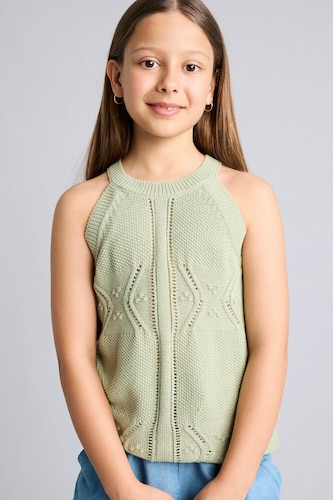Kız Çocuk - Genç Kız Mint %100 Pamuk Ajurlu Atlet Kız Çocuk