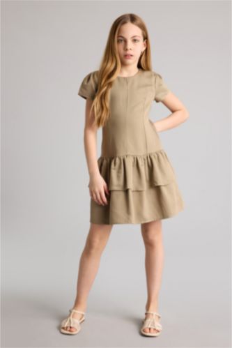 Kız Çocuk - Genç Kız Haki Gabardin Elbise Kız Çocuk