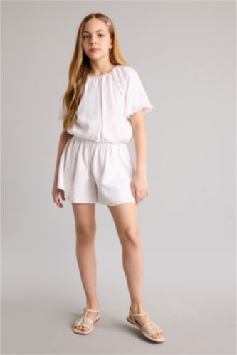 Девочки и подростки Белый Шорты Regular Fit из смесового льна для девочек