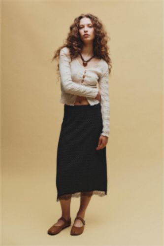 WOMAN Brown Pencil Skirt Polka Dot Normal Waist Midi Knitted Skirt
