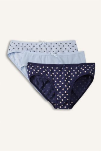 Kız Çocuk - Genç Kız Açık Mavi Desenli Ribana 3'lü Slip Külot Kız Çocuk