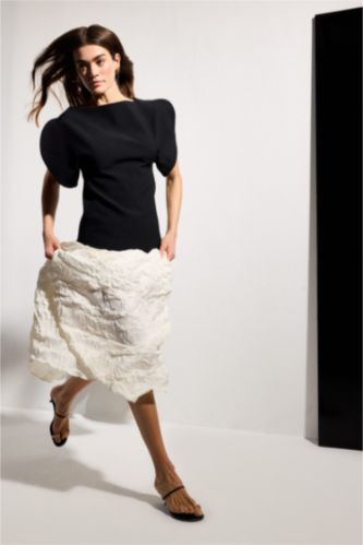 Kadın Ekru A Kesim Saten Midi Etek