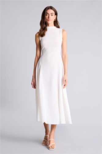 Kadın Kırık Beyaz Relax Fıt Bürümcük Midi Elbise