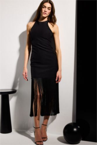 Kadın Siyah Afra x Defacto Relax Fıt Halter Yaka Kolsuz Mini Elbise