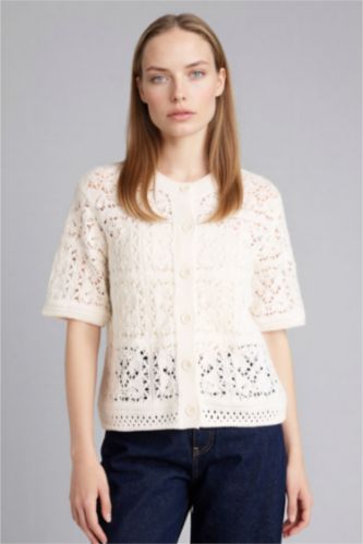 WOMAN Ecru Regular Fit Crew Neck Knitwear Cardigan