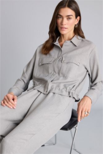 WOMAN Grey Regular Fit Shirt Collar Blazer