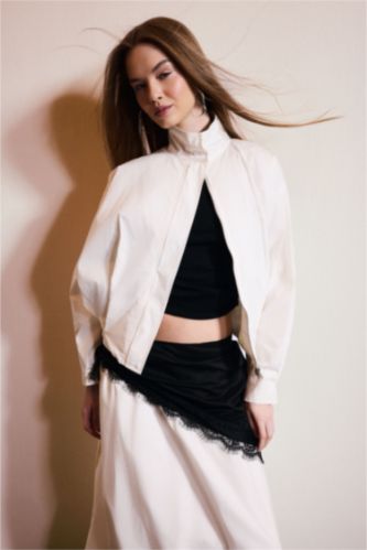 WOMAN Ecru Balloon Fit High Neck Poplin Blazer