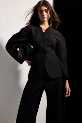 نساء أسود Slim Fit Crepe Blazer