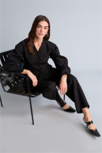 Kadın Siyah Balloon Fıt Yüksek Bel Pantolon