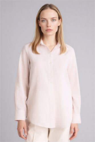 WOMAN Beige Regular Fit Shirt Collar Long Sleeve Tunic